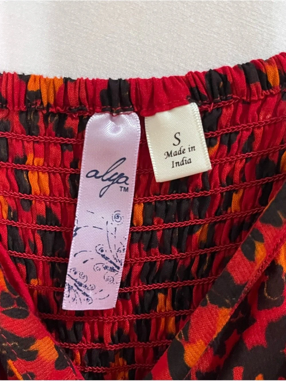 Alya Red Leopard Print Midi Dress Size Small Button Front Smocked Boho Summer - Picture 6 of 13